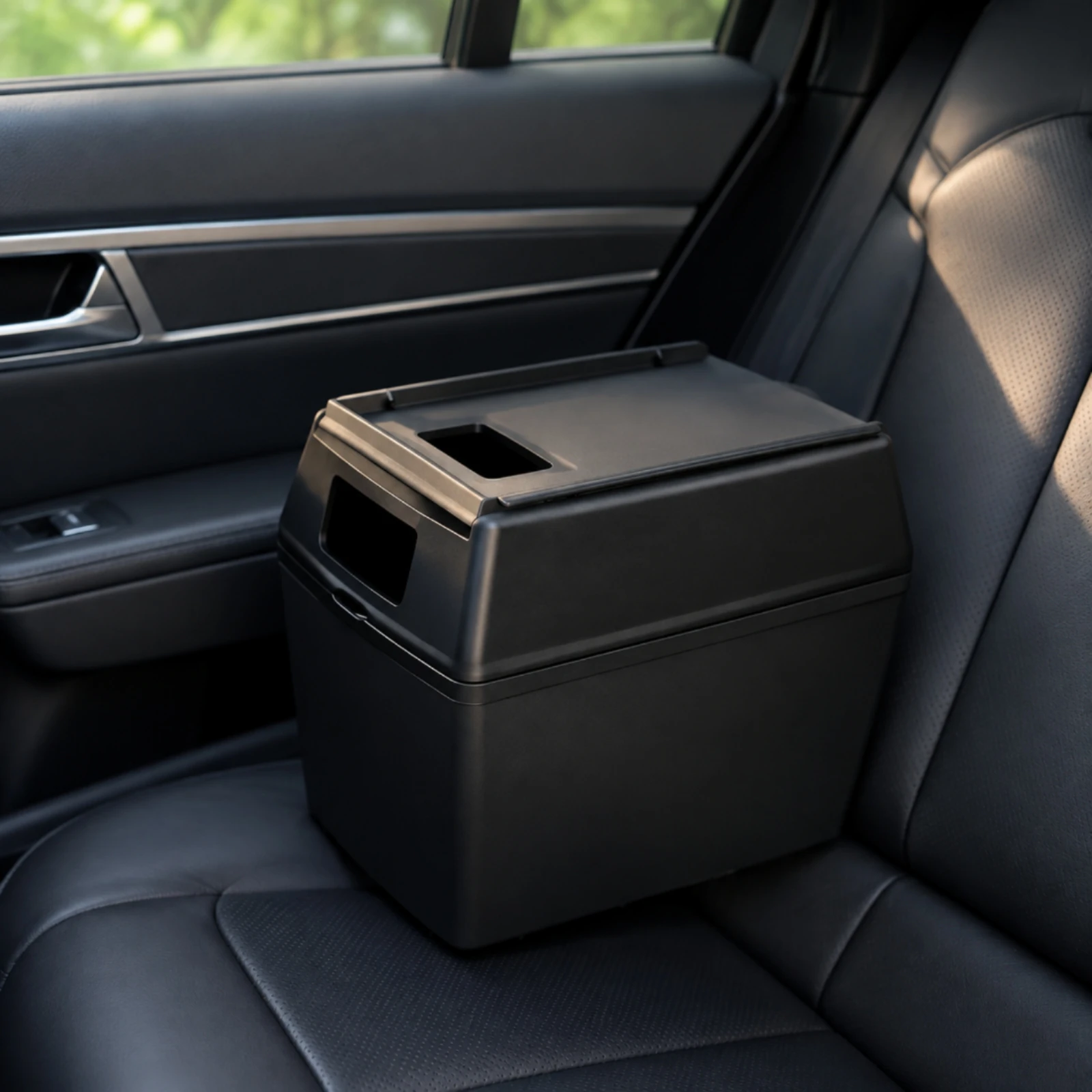 Under Seat Car Trash Bin Slim Leather Car Waste Bin Auto Dustbin Easy to Clean Lightweight for Commuting, Family Trips
