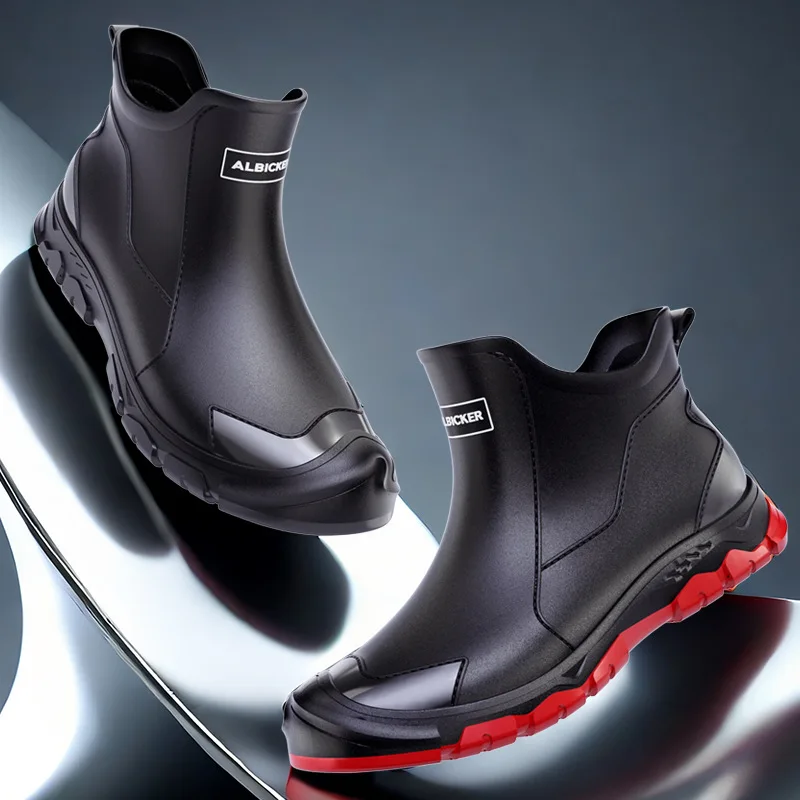 

Мужские короткие резиновые сапоги, городские водные сапоги, нескользящие износостойкие болотные ботинки, мужская модная легкая водонепроницаемая резиновая обувь