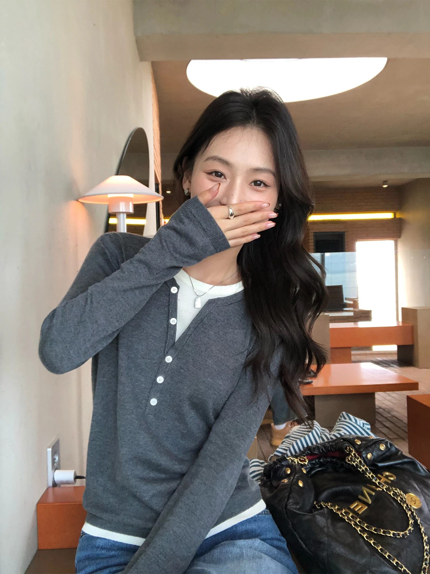 

Вязаный топ Pusumede Color Blo с длинными рукавами, женская одежда для дома и улицы, повседневный стиль, мягкий акриловый смесовый материал, модный комплект из двух предметов