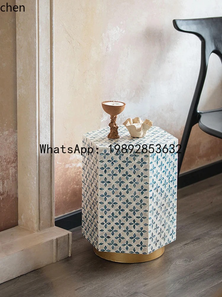 H1  Home Handmade Shell Table Living Room Dining Room Round Table Balcony Decoration Sofa Creative Side