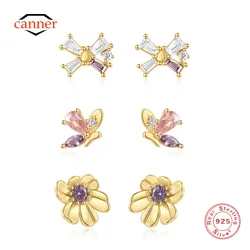 CANNER 925 Sterling Silver Horse Eye Water Drop Zircon Double Butterfly Stud Earrings Women Ins Simple Fine Jewelry Party Gift