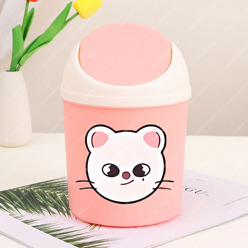 Student Cute Desktop Trash Can SKZ ooed Portable Plastic Waste Bin Accessories Anime Printed Garbage Organizer Kawaii Stationery - view 5