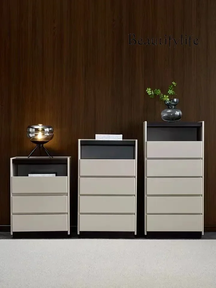 Italian Modern Light Luxury Sofa Bedroom Combination Chest of Drawers Model Room Curio Cabinet Smoked High Grade Gray