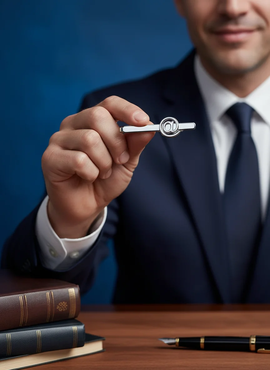 Silver Plated @ Symbol Tie Clip Creative Internet Email Sign Design Mens Necktie Bar Premium Polished Metal Tie Fastener