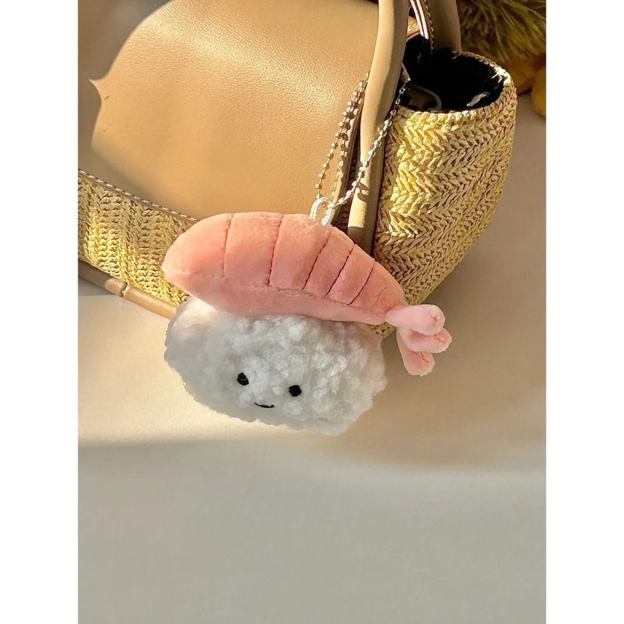 Kawaii Plush Sushi Toy Keychain Lovely Pink Cartoon Sweet Shrimp Doll Key Ring Pendant For Women Girls Fashion Bag Accessories