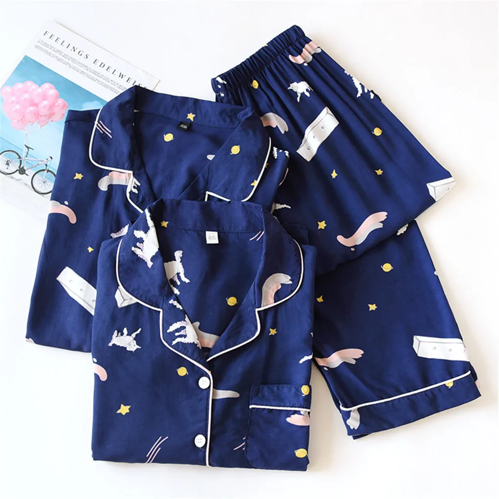 

Shanghai Story Sheep Printed Two-Piece Suit 100% Cotton Bathrobe Pajamas Nightwear Sleepwear Pants Set for Couple