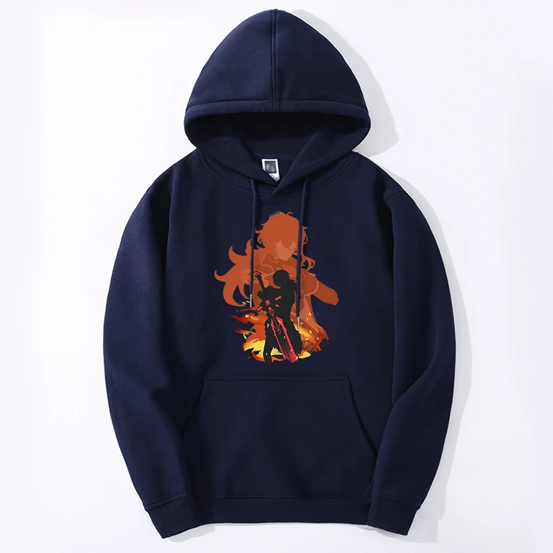 Genshin Impact Print Mens Hoodies Sweatshirts 2024 Winter Genshin Diluc Hooded Streetwear Fleece Casual Crewneck Pullover