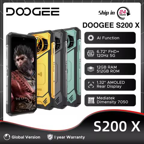 Global Version DOOGEE S200 X 5G Rugged Phone 32GB(12+20) 512GB 6.72" FHD+ 120Hz Display MTK Dimensity 7050 10100mAh battery NFC