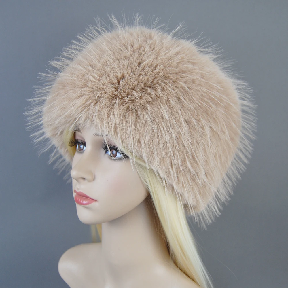 2023 New Fall Winter Women\'s False Raccoon Fur Cap Russian False Fur Hats Dome Fashion Thick Downy windshield Mongolian Fur Hat