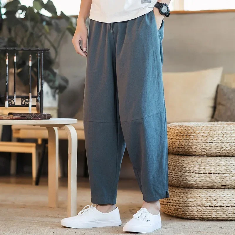 Coslan Chinese Style Cotton Men'S Pants Jogger Men Linen Pants Comfortable Male Trousers Harem Pants Casual Full Pants Streetwea