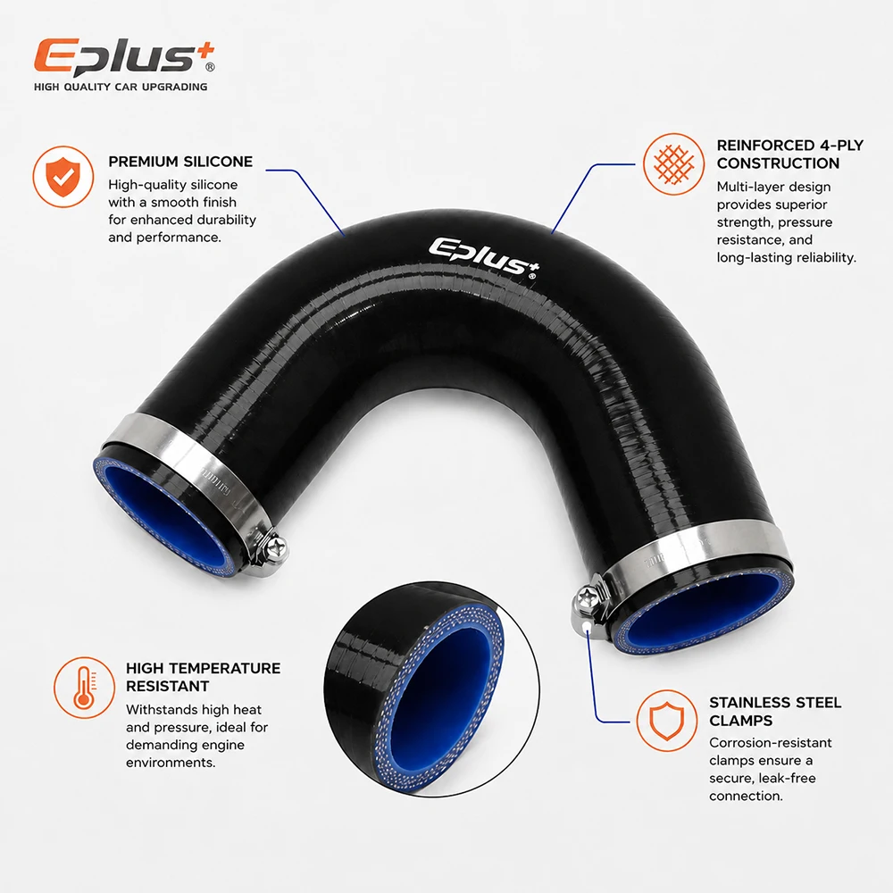 EPLUS Universal 135 Grad V-Form Silikonschlauch Schwarz 4-lagig Verstärkt Turbo Ansaug-Ladeluftkühler Silikagel-Kupplung – Detail 5
