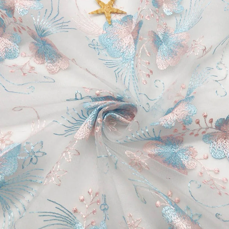 

100x130cm Chic Super Fairy Mesh Embroidery Fabric Lace Tulle Flower Embroidery Fabric For Sewing Dress Hanfu Curtain DIY Accesso