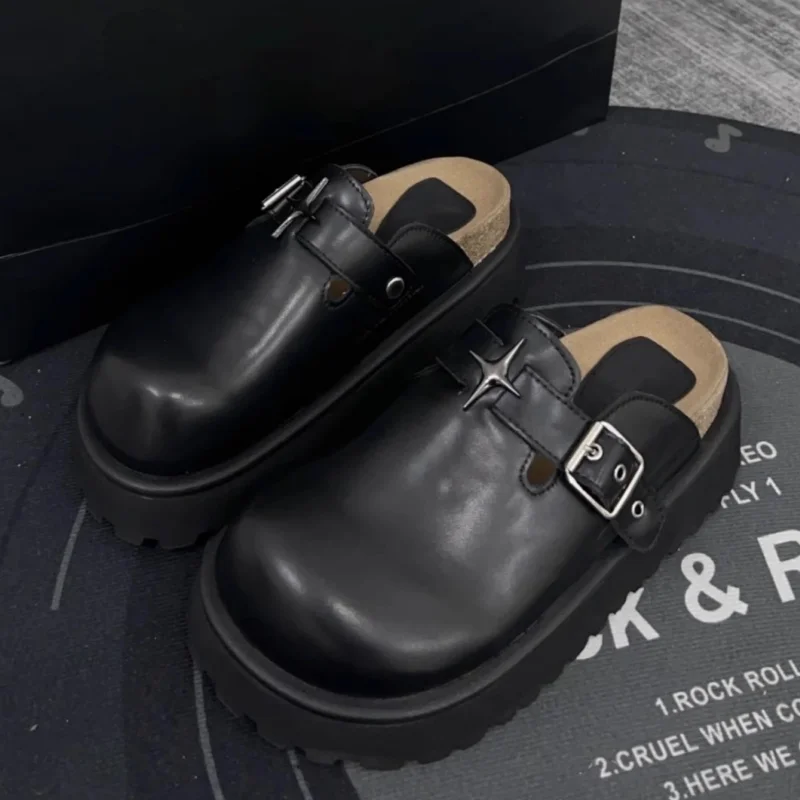 Chunky Heel Platform Women Mules Shoes Fashion Metal Decoration Belt Buckel All Match Casual Slippers Outdoor Lady Beach Shoes view 3