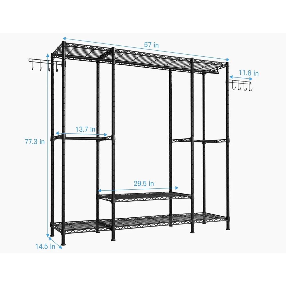 E3 Heavy Duty Garment Rack, 4 Tiers Freestanding Closet Organizer System with 5 Shelves, Metal Closet Organizer