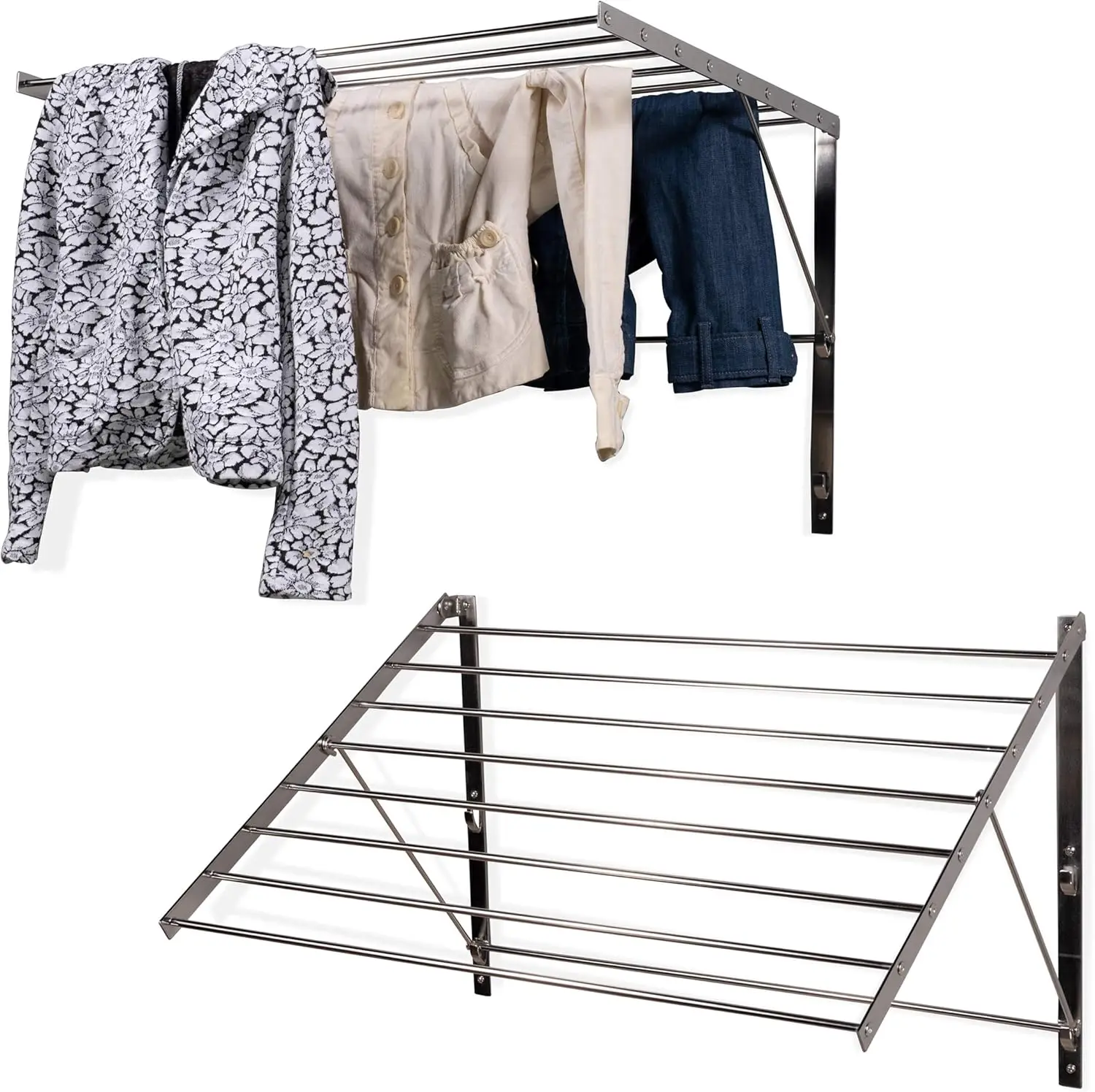 Wall Mount Clothes Drying Rack & Laundry Room Organizer, 6.5 Yards Drying Capacity Stainless Steel Silver Set Of 2 Laundry Rack