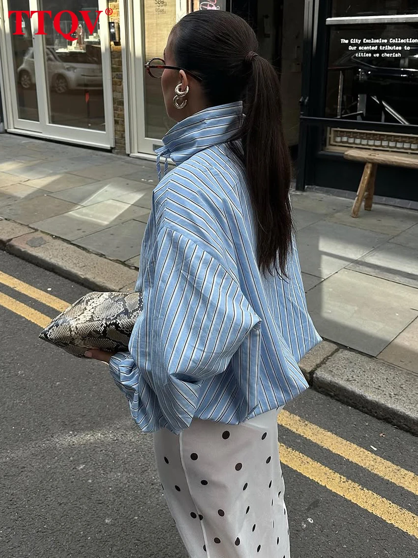 Women's Stripe Print Turtleneck Long Sleeve Shirt Top