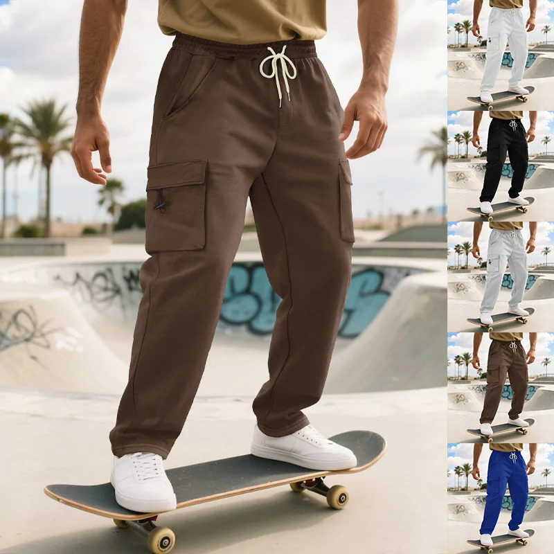 

Мужские трендовые свободные износостойкие спортивные штаны для скейтборда, осенне-зимние спортивные брюки для фитнеса, мужские тренировочные брюки для бега с большим карманом