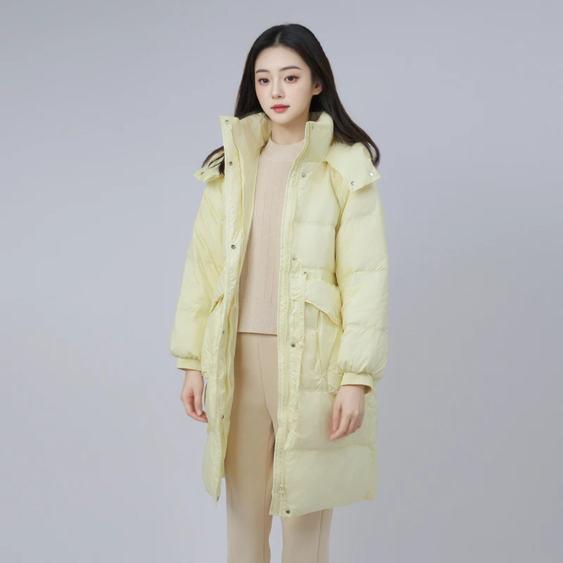 

Ele Korean Sle Women's Long down Jaet with Large kets Faionable Over-Knee Hooded Coat for Autumn Winter