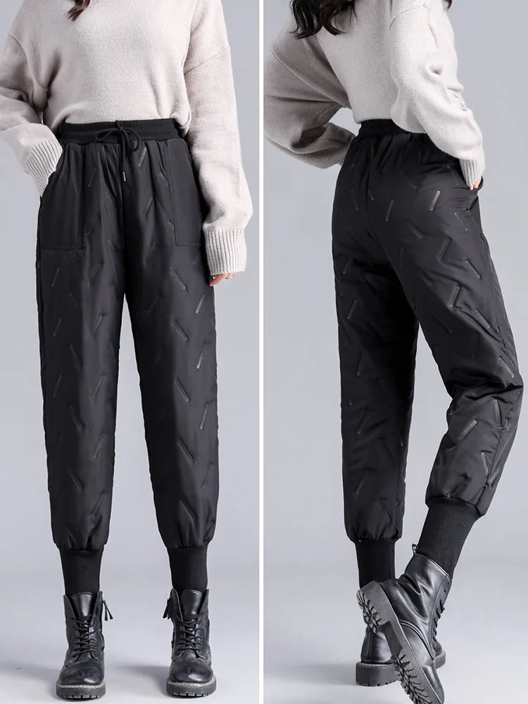 Casual Thicken Elastic High Waist Down Pants Women Fashion Warm Loose Wadded Sweatpants 2022 New Basic Winter Cotton Trousers