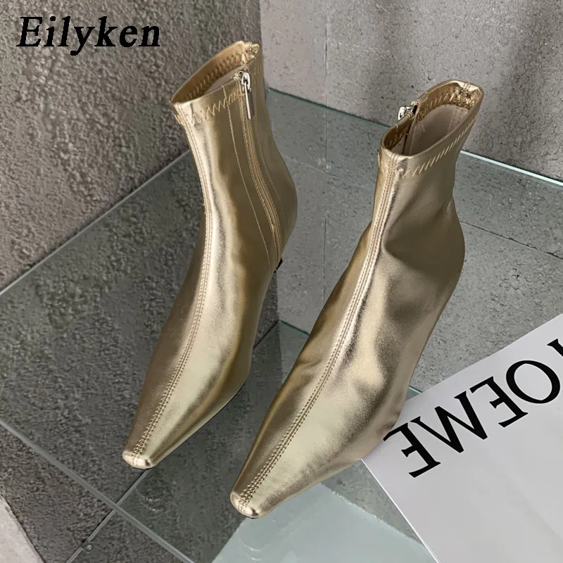 Eilyken diseño botines mujer moda Primavera otoño cremallera tacones bajos cuadrados cómodos botines cortos de cuero suave zapatos