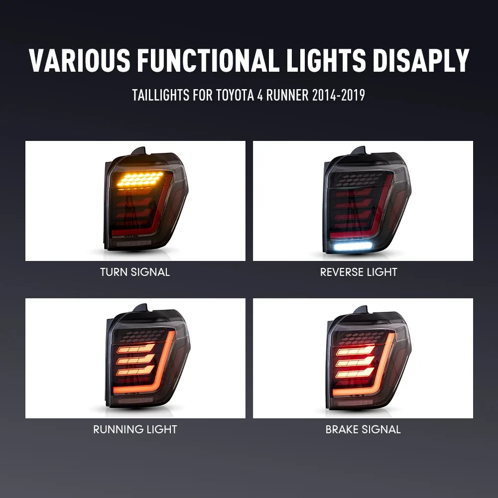 Par de luces traseras LED para Toyota 4 Runner 14-19 DRL señal de giro de freno inverso conjunto de luz trasera de coche Plug And Play
