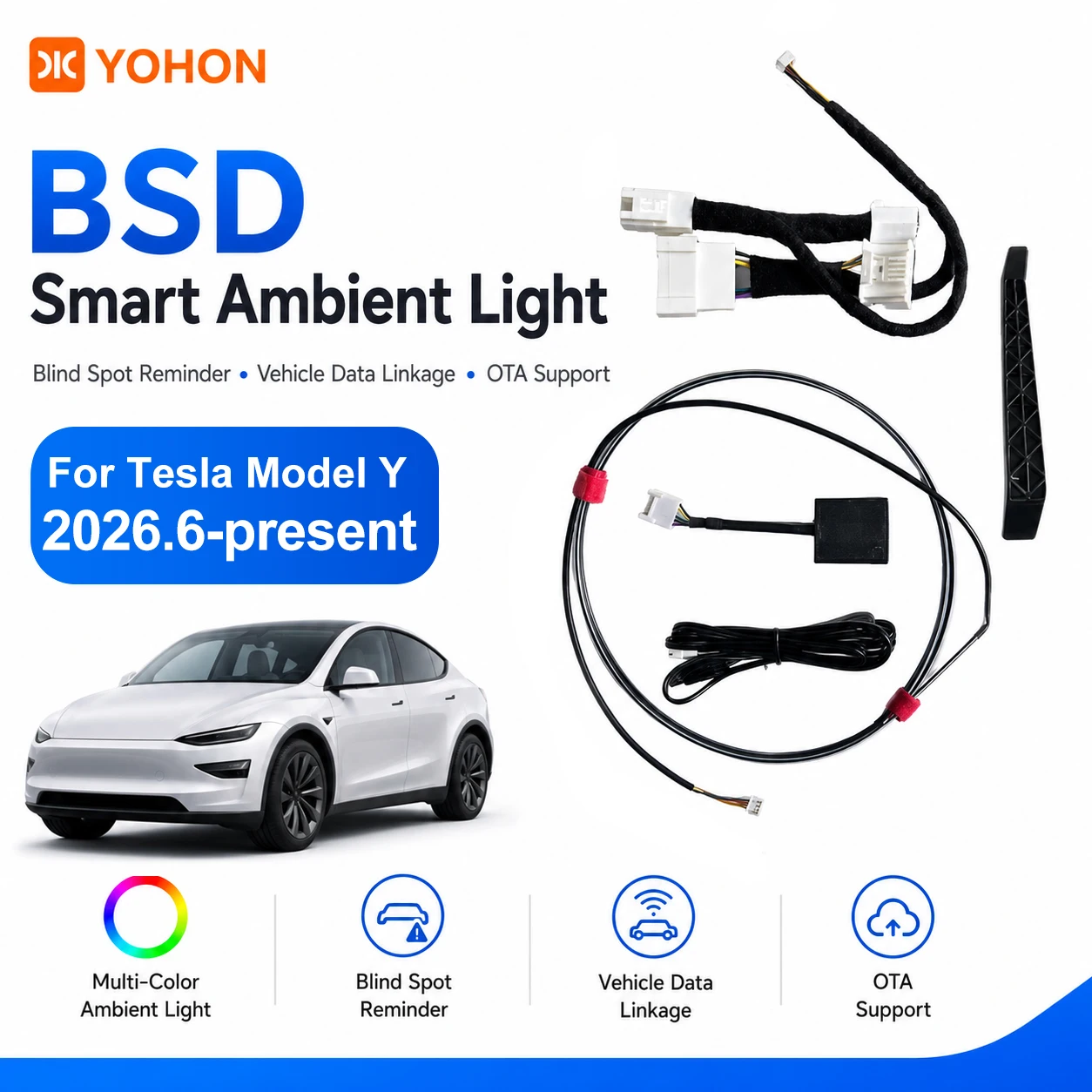 YOHON Smart Ambiente-Lichtleiste für Tesla Model Y 3 2021-2026 Totwinkel-Warnung Geschwindigkeitsalarm RGB LED-Streifen Innenraum-Zubehör