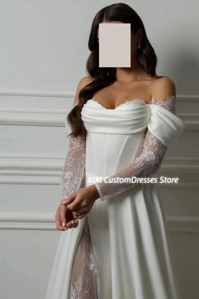 

Элегантные и красивые платья для женщин на заказ, трапециевидное платье с разрезом и открытыми плечами, скользящим шлейфом, свадебное платье, платья на шнуровке