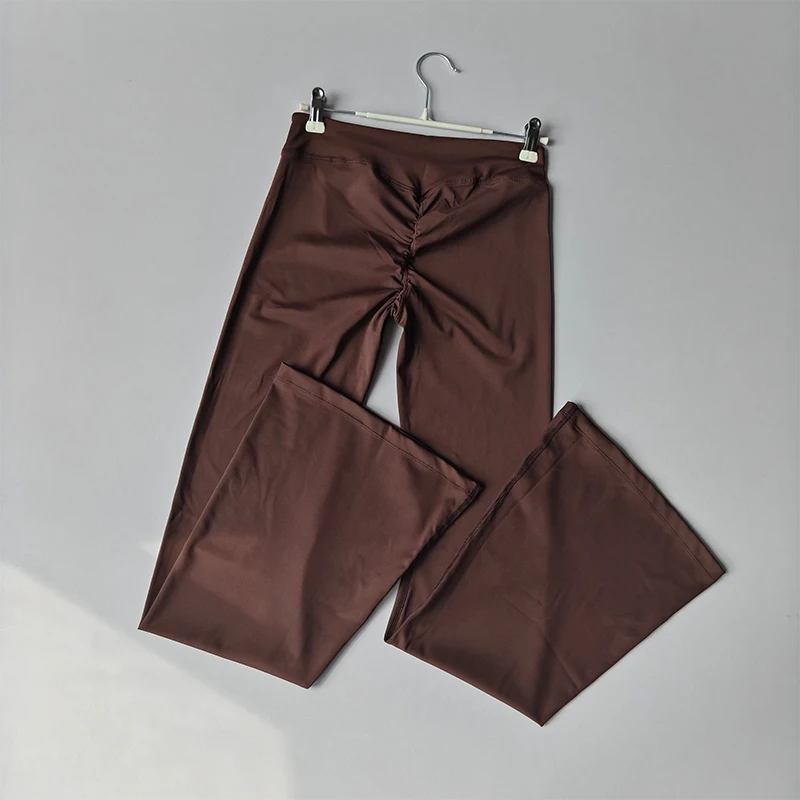 Women's Cross Waist Flare Pants - Booty Lifting Yoga Tights with Ruffle Detail, Quick Dry Wide Leg for Fall Workouts