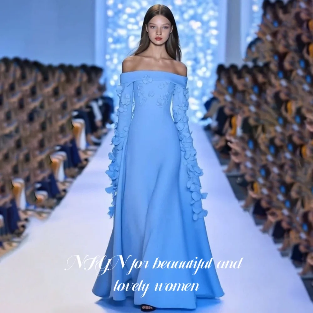 

NFYN Blue Elegant Prom Dress Strapless Backless Prom Gown Pleating Appliques Stage Woman Evening Dresses robe de bal Customized