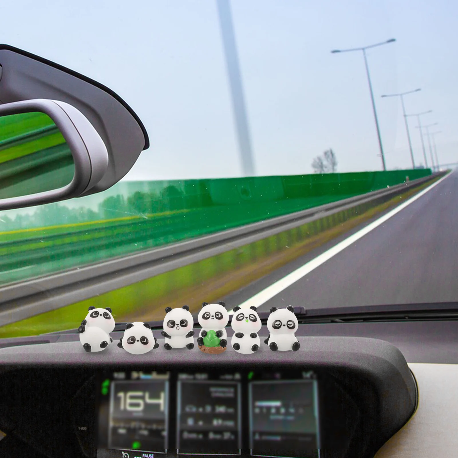 

6pcs Panda Car Dashboard Decorations Resin Figurines Cute Interior for Women Lightweight Miniature Ornament Car Accessories