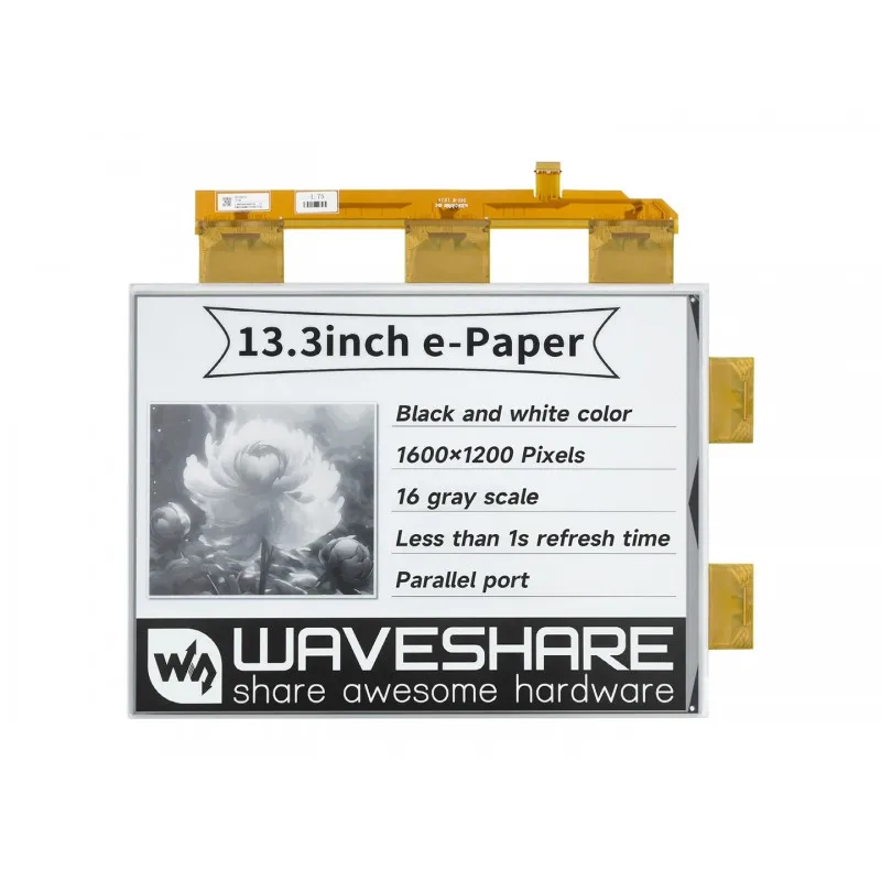 Waveshare 13.3 Inch e-Paper Display HAT For Raspberry Pi 1600x1200 E-Ink Screen 16 Grey Scales USB/SPI/I80 view 2