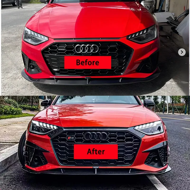 For Audi A4 B9 Sedan/Avant Facelift 2019-2023 Front Bumper Canards Spoiler Splitter Front Grille Trim Cover Body Kits Tuning