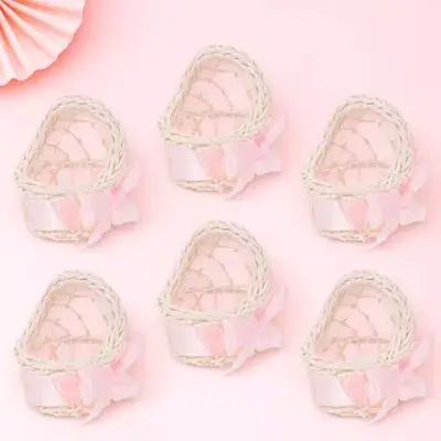 

6pcs Decorative Flower Baskets Miniature Pink Shopping Boys Toys House Resin Basket Model Storage Ornament Home Mini House