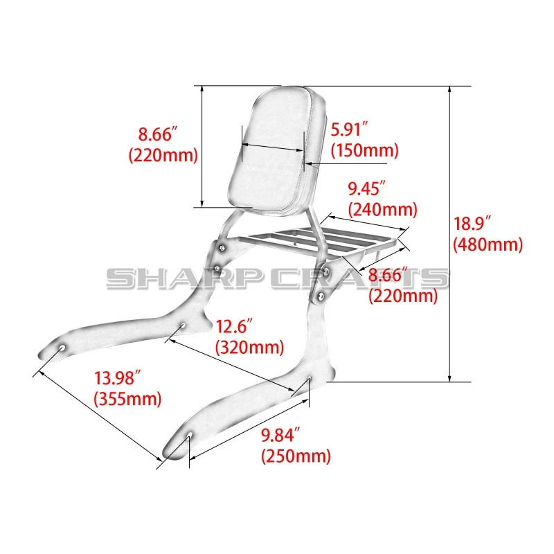 Motorcycle Parts Passenger Sissy Bar Backrest With W/ Luggage Rack For Yamaha Midnight V-Star XVS1300 XVS1300A 2007-2015