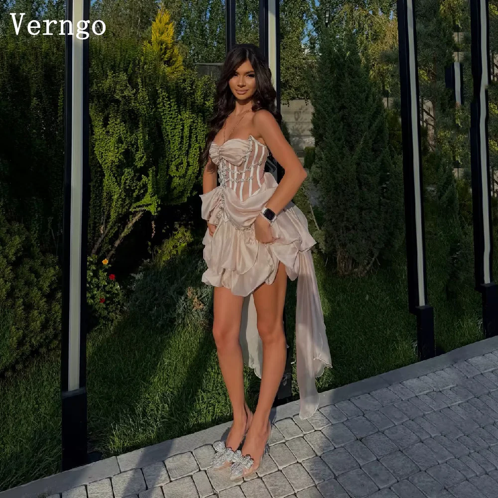 Verngo Elegant Champagne Evening Dresses Sweetheart A Line Pleated Prom Gowns Women Maxi Arabia Wedding Party Dresses Customized