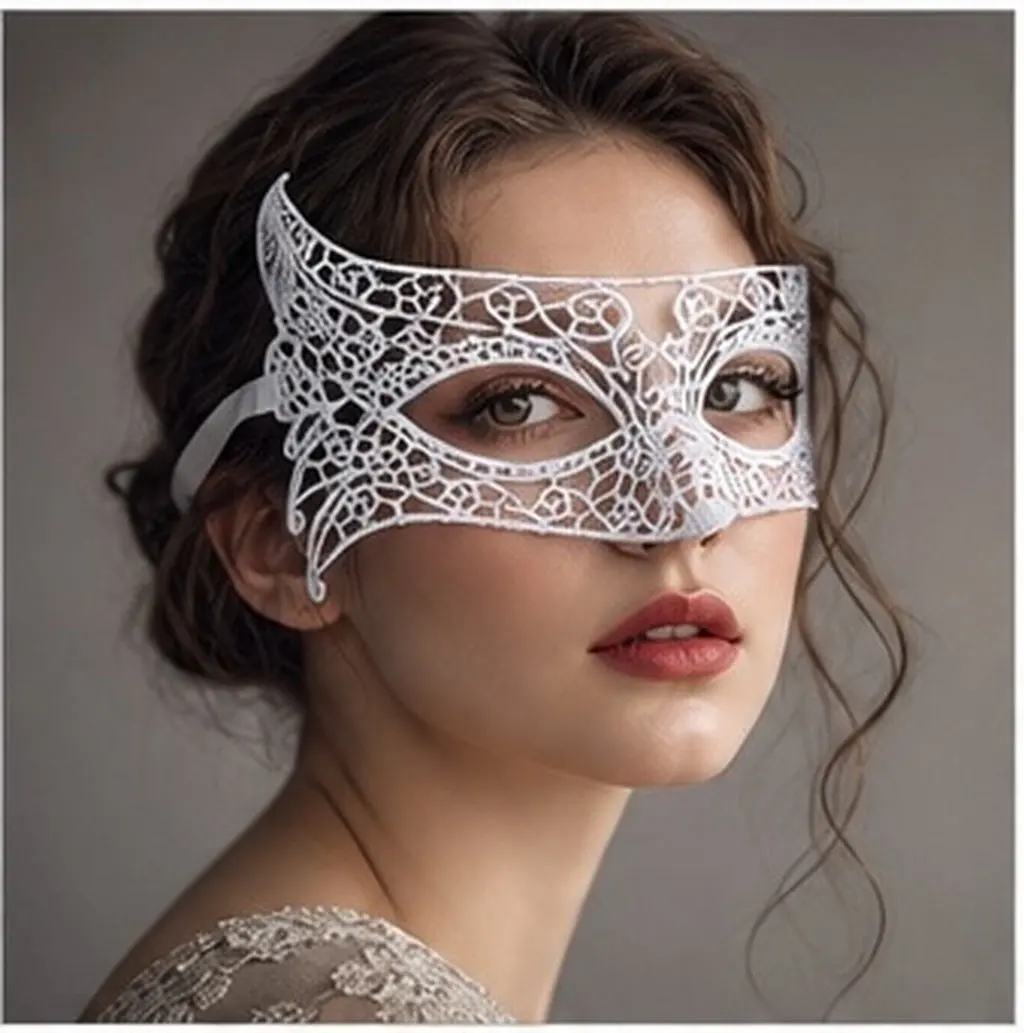 Intricate Lace Masquerade Mask for Women – Adjustable Ribbon Tie, Comfortable All-Night Wear for Party Prom Evening