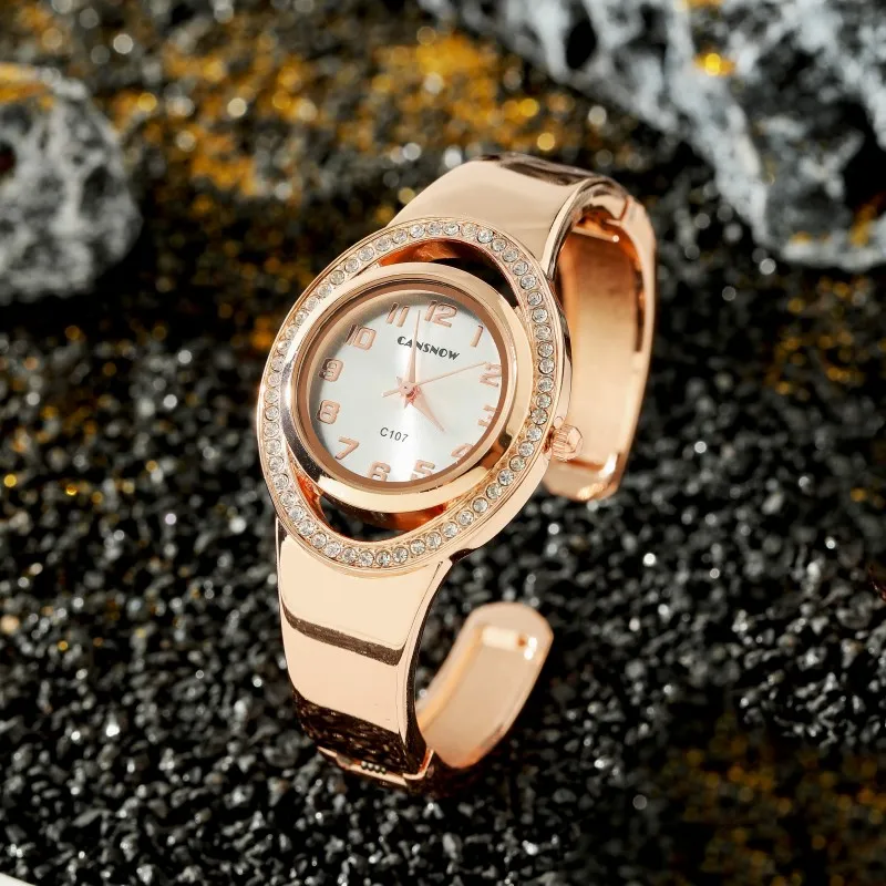 CANSNOW-Montre-bracelet à quartz avec biscuits pour femme, cadran rond, horloge féminine élégante, mode de luxe