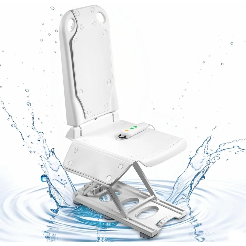 Electric Bath Lift Chair, IP68 Waterproof Floor Lift for Elderly, Get Up from Floor, Weight Capacity 300LBS (White)