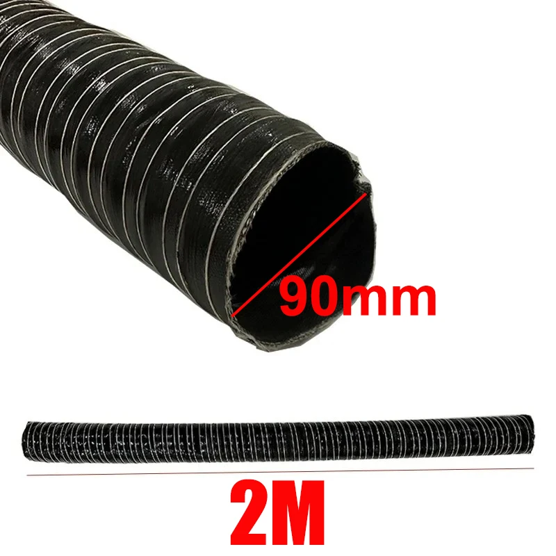 2M 90mm Black Universal Car Hood Air Intake Pipe Air Ducting Hose Heat Resistant Tube