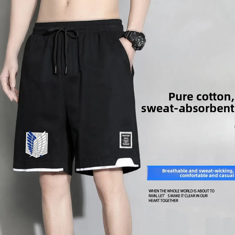 

Мужские летние спортивные брюки Atta on Titan Anime, свободного кроя, длиной до колена, молодежные, из хлопка, прямого силуэта