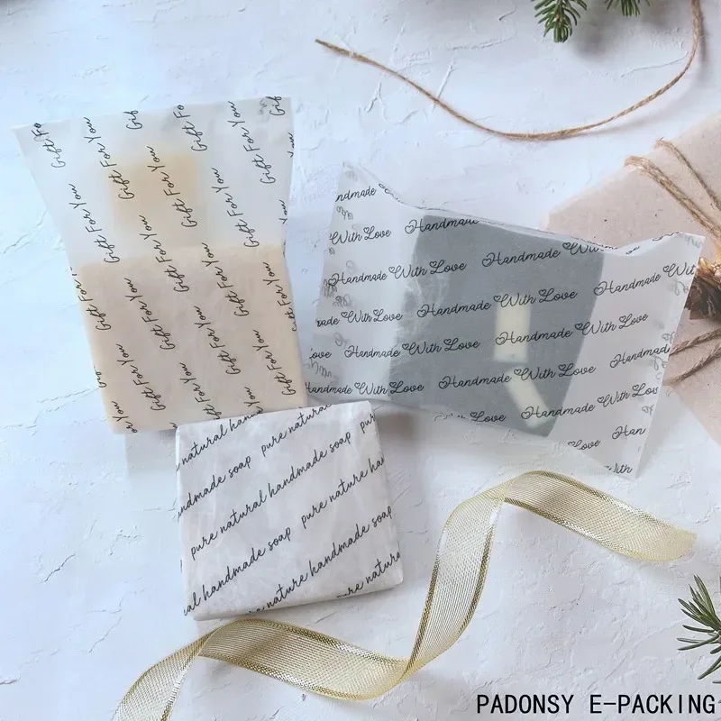 100pcs/lot 80% Transparent Wax Paper Handmade Soap Wrapping Paper Gift Wrapping Paper Packaging for Small Order Customzied LOGO