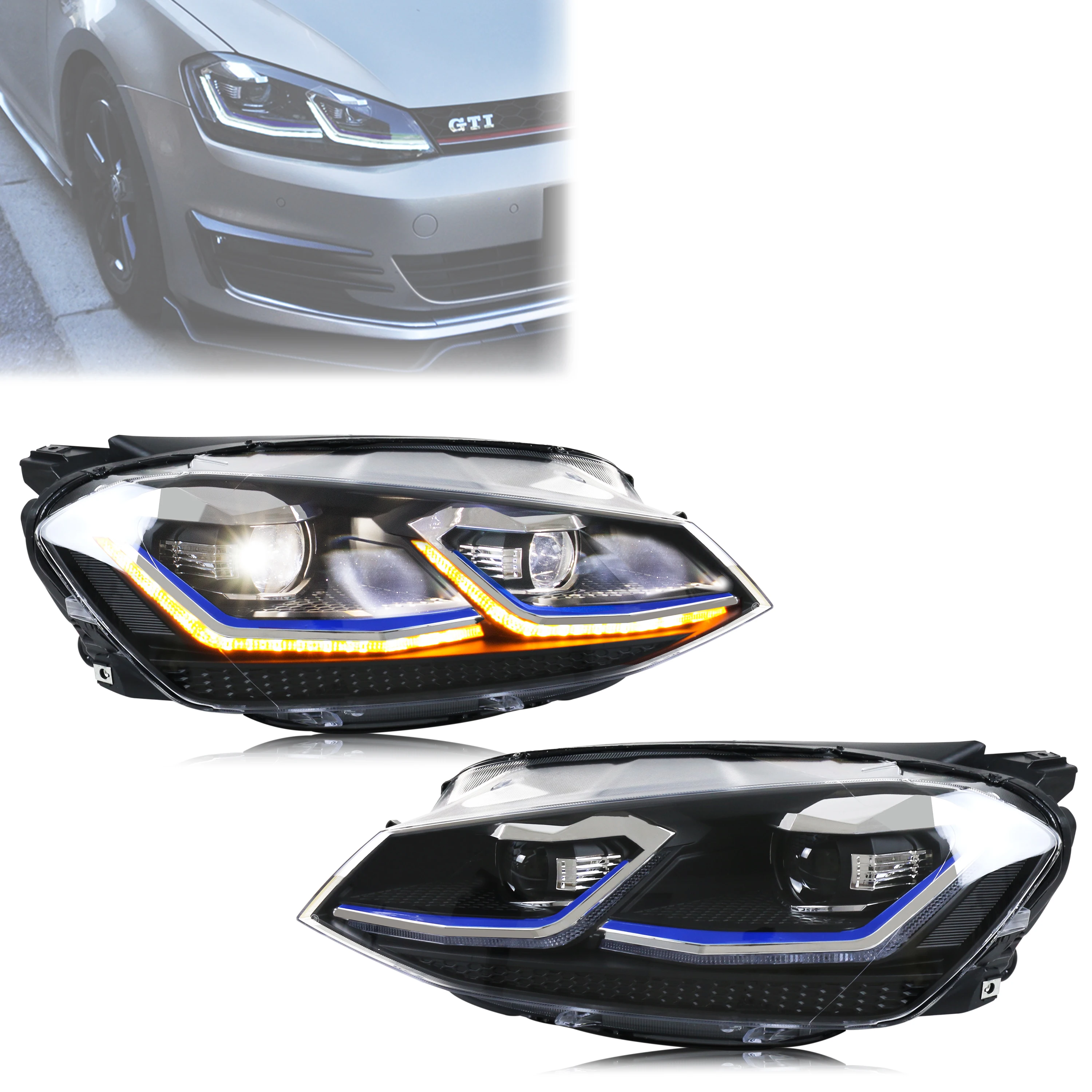 Reflektory LED do Volkswagen VW Golf 7 MK7 VII 2013-2017 Sekwencyjny kierunkowskaz przedni Zespół lamp Nie pasuje do modeli GTI i Xenon