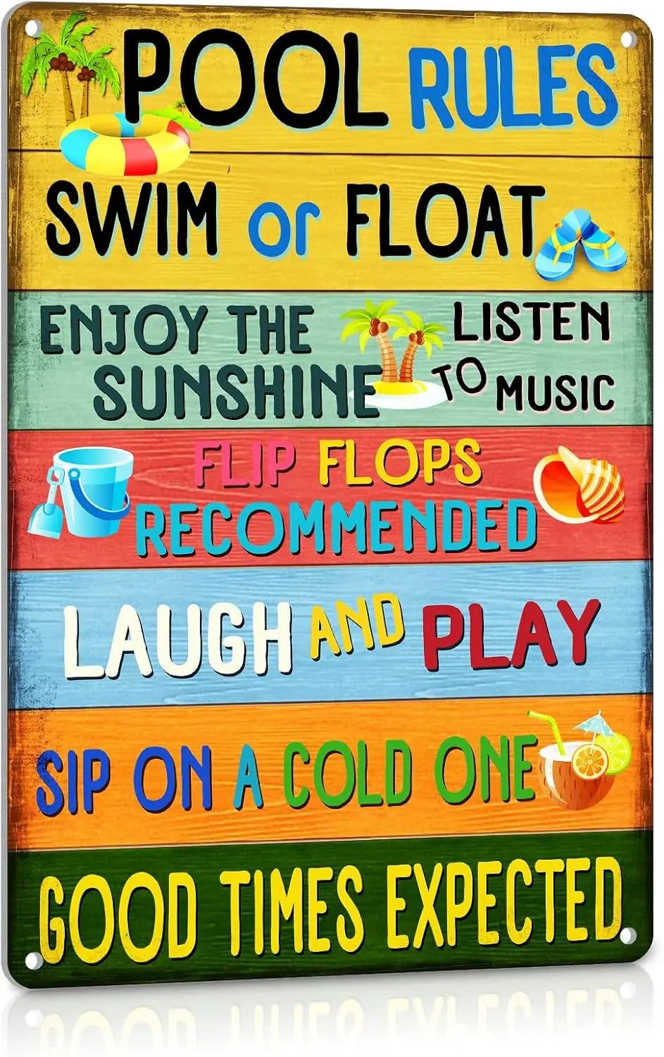 Letreros y decoración para piscina al aire libre, divertidas reglas para piscina, decoraciones, decoración de Margaritaville, señalización de seguridad de metal, 12.0 x 8.0 in