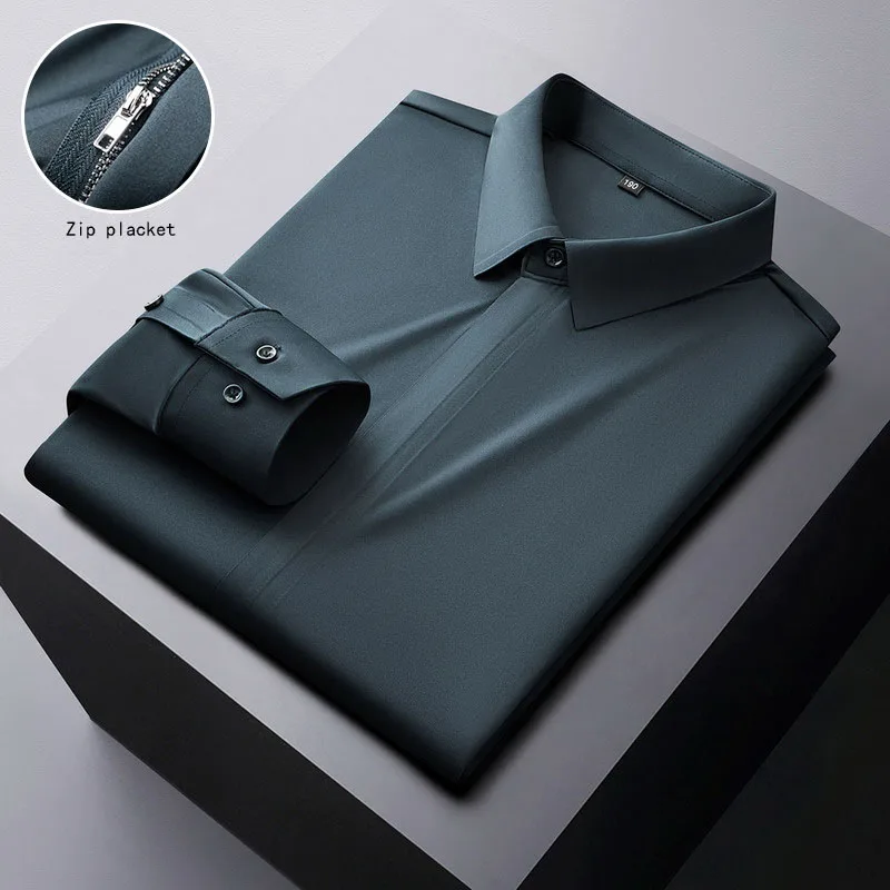 

Новые весенние и осенние модели, мужская рубашка с длинными рукавами большого размера, эластичная свободная рубашка на молнии для мужчин 8xL 10XL