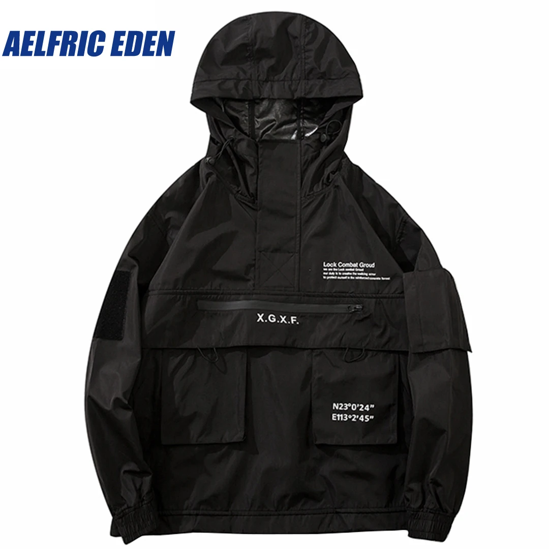 

Aelfric Eden 2023 Harajuku Hip Hop Streetwear Jacket Coat Windbreaker Cargo Jacket Pullover Hooded Track Jacket Tactical Outwear