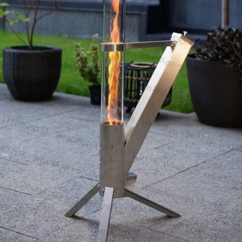 Rocket Stove Portable Stainless Steel Glass Heater Home Camping Warm Pellet Burner All-in-One Outdoor
