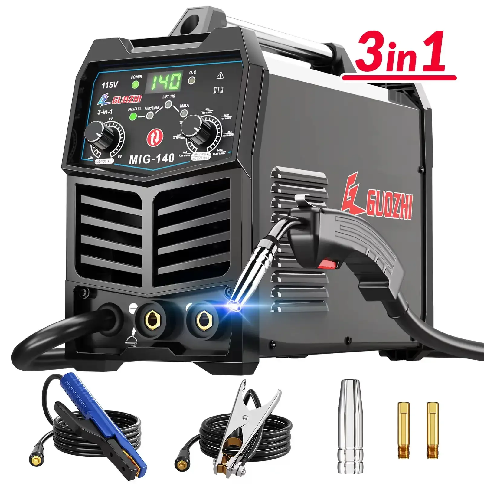 

140A MIG Welder, 110V 3 in 1 Multi-Process Welding Machine Gasless Flux Core Welder MIG, MMA, Lift TIG (22.5LB)