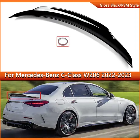 Alas traseras para Mercedes Benz W206 C300 Sedan 2021-2023 PSM estilo alerón de maletero negro brillante