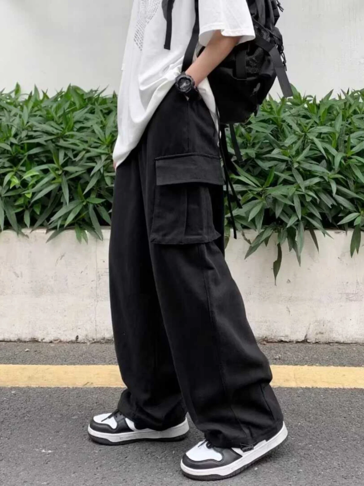 

American Sle Loose Straight Leg Workwear Trousers Men's Pure Cotton Wear Resistant Anti-Scalding Dstring Cuffed Work Pants