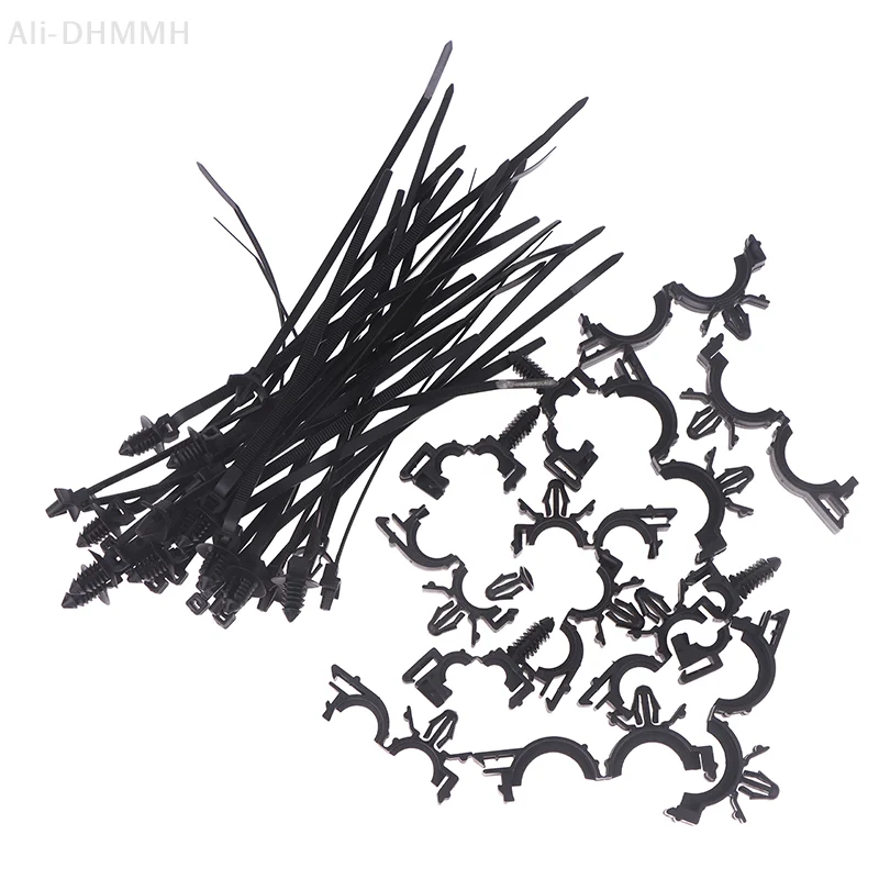 Self-Locking 45 Unit Pack of Car Cable Clips and Zip Ties; Universal Push Mount Wire Routing Clips Organizer.